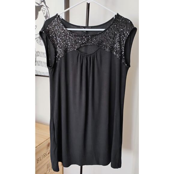 Large Vintage Black Express Mini Dress With Pockets And Sequins. Y2k. 2005. - Picture 9 of 13